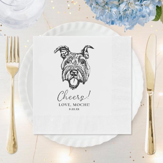 Zwart-wit Minimalis Hond Gepersonaliseerde bruilof Servet