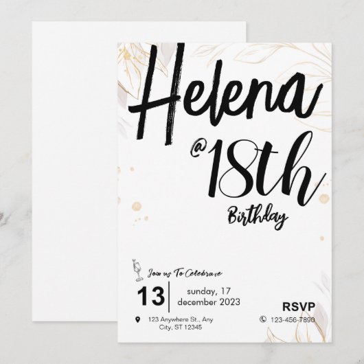 Zwart & Wit Minimalist 18e verjaardag Kaart (Voorkant / Achterkant)