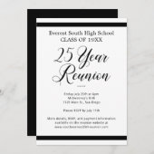 Zwart Wit Minimalist 25 jaar klasse reünie Kaart (Voorkant / Achterkant)
