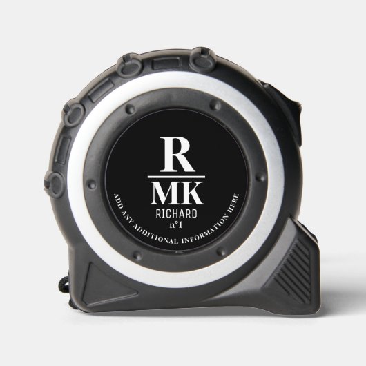 Zwart-wit Minimalist 3 Initialen Modern Rolmaat (Voorkant)