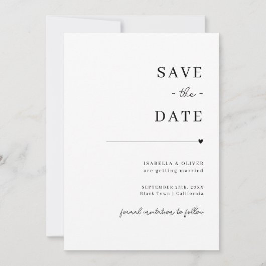 Zwart-wit Minimalist Bewaar de datum Kaart (Voorkant)