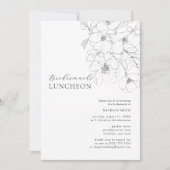 Zwart Wit Minimalist Bloemen Bruidsmeisjes Luncheo Kaart (Voorkant)