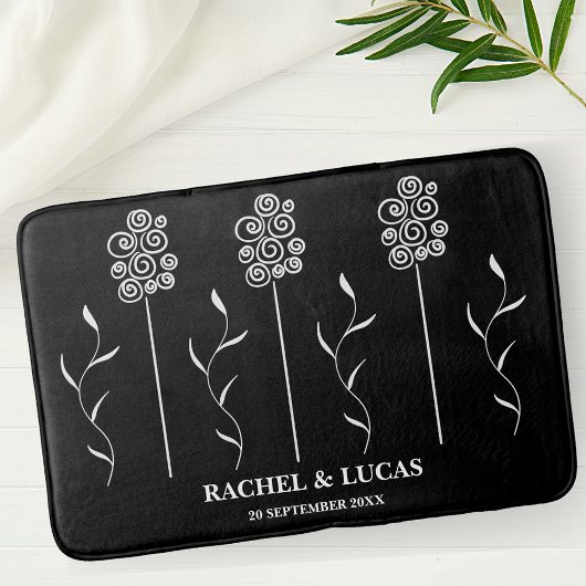 Zwart-wit Minimalist Curly Floral Badmat