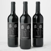 Zwart-wit Minimalist Curly Floral Wijn Etiket (Flessen)