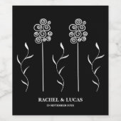 Zwart-wit Minimalist Curly Floral Wijn Etiket (Enkel label)