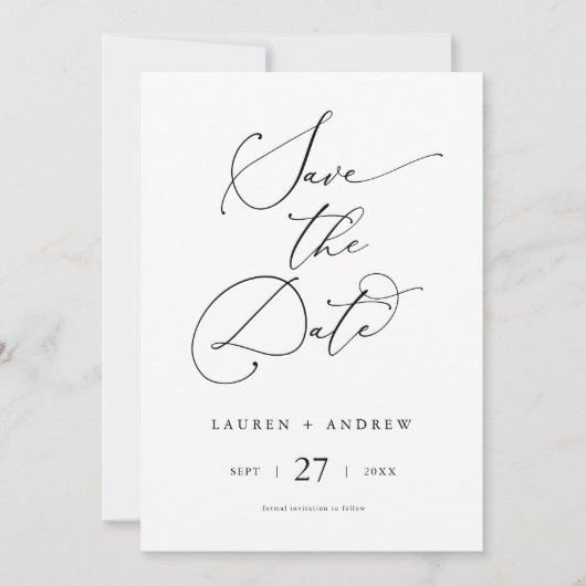 Zwart & Wit Minimalist Eenvoudig de datum opslaan Kaart (Voorkant)