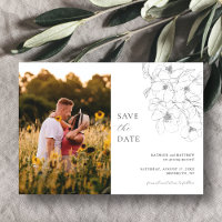 Zwart-wit Minimalist Floral Save The Date