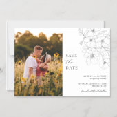Zwart-wit Minimalist Floral Save The Date Magnetische Uitnodiging (Voorkant)