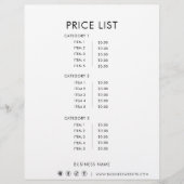 Zwart Wit Minimalist Formele Eenvoudige Prijslijst (Voorkant)