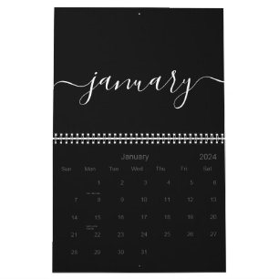 Zwart-wit minimalistisch 2025 kalender