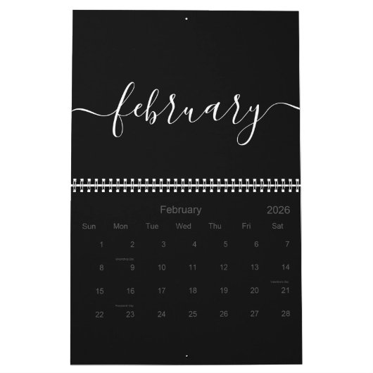 Zwart-wit minimalistisch 2025 kalender (Feb 2026)