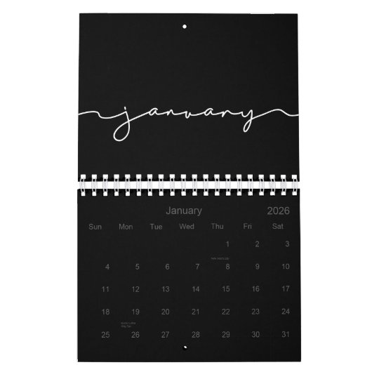 Zwart-wit minimalistisch 2026 kalender (Jan 2026)