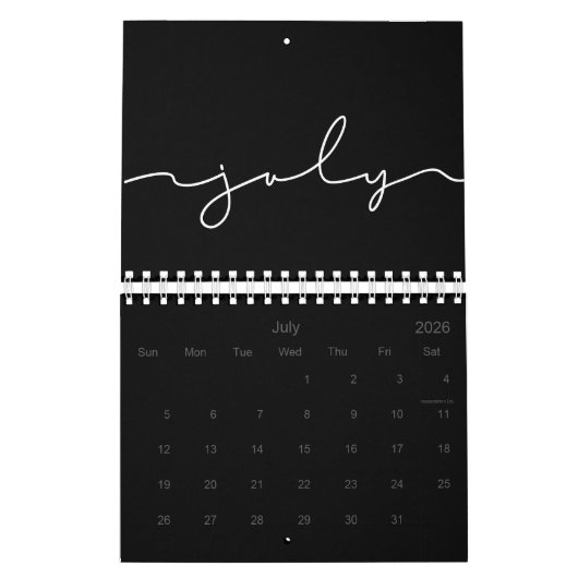 Zwart-wit minimalistisch 2026 kalender (Jul 2026)