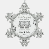 Zwart-wit, minimalistisch aangepast nieuw startpun tin sneeuwvlok ornament (Voorkant)