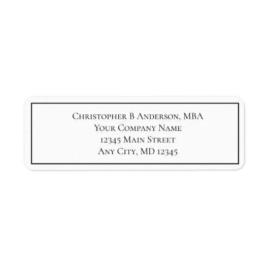 Zwart wit minimalistisch bedrijfsretouradres etiket (Voorkant)