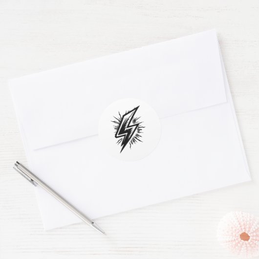 Zwart-wit minimalistisch bliksemontwerp ronde sticker (Envelop)