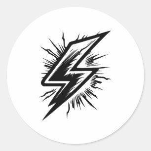 Zwart-wit minimalistisch bliksemontwerp ronde sticker