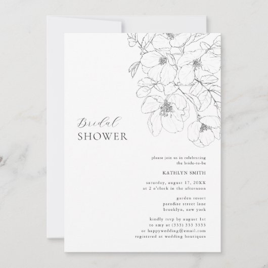 Zwart-wit Minimalistisch Bloemen Vrijgezellenfeest Kaart (Voorkant)