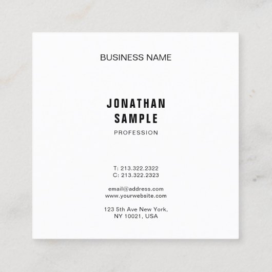 Zwart wit minimalistisch design elegant modern vierkante visitekaartje (Achterkant)