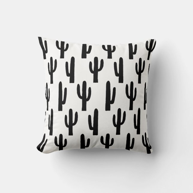 Zwart-wit minimalistisch eenvoudig cactus patroon kussen (Voorkant)