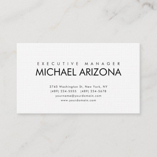 Zwart-wit minimalistisch eenvoudig gewoon linnen visitekaartje (Voorkant)