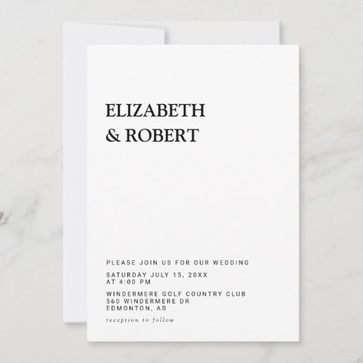 Zwart & wit Minimalistisch Eenvoudig Modern bruilo Kaart (Voorkant)