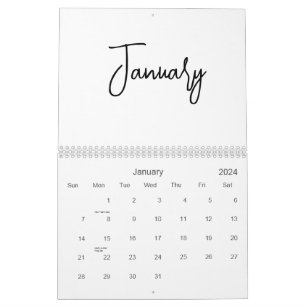Zwart-wit minimalistisch eenvoudig script elk jaar kalender