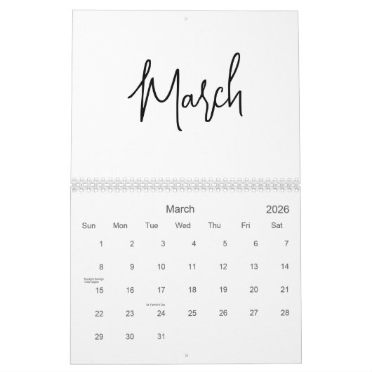 Zwart-wit minimalistisch eenvoudig script elk jaar kalender (Mar 2026)