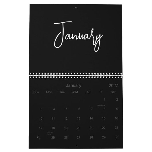 Zwart-wit Minimalistisch Eenvoudig Script Elk Jaar Kalender (Jan 2027)