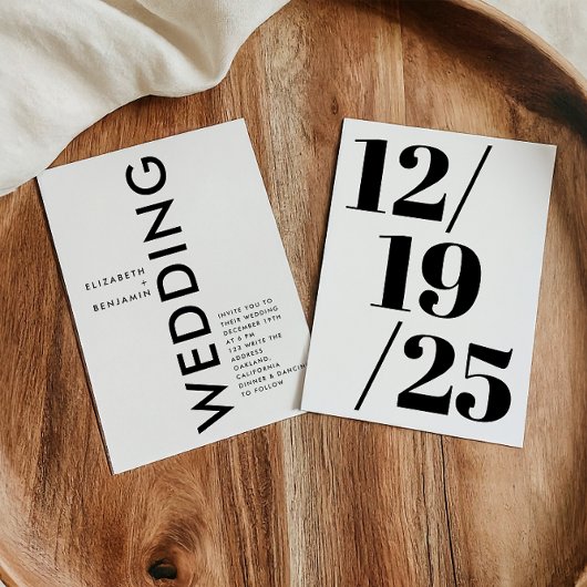 Zwart-wit minimalistisch eenvoudig vet bruiloft kaart