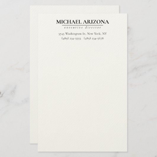 Zwart & Wit Minimalistisch Eenvoudig Vlak  Briefpapier (Voorkant / Achterkant)