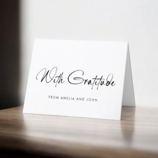 Zwart-wit minimalistisch handgeschreven script bedankkaart