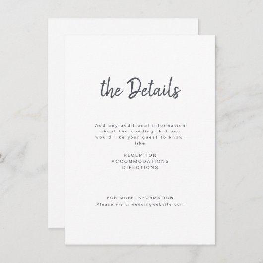 Zwart wit minimalistisch handgeschreven script bru informatiekaartje (Voorkant / Achterkant)