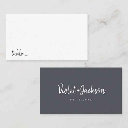 Zwart wit minimalistisch handgeschreven script bru plaatskaartje (Voorkant / Achterkant)