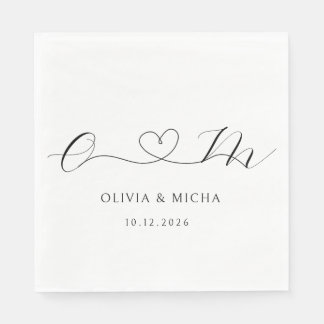 Zwart-Wit Minimalistisch Hart Monogram Trouwen  Servet