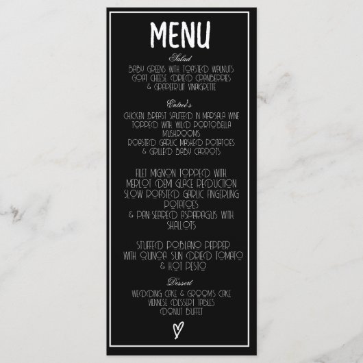 Zwart-wit minimalistisch hartmenu programmakaart (Voorkant)