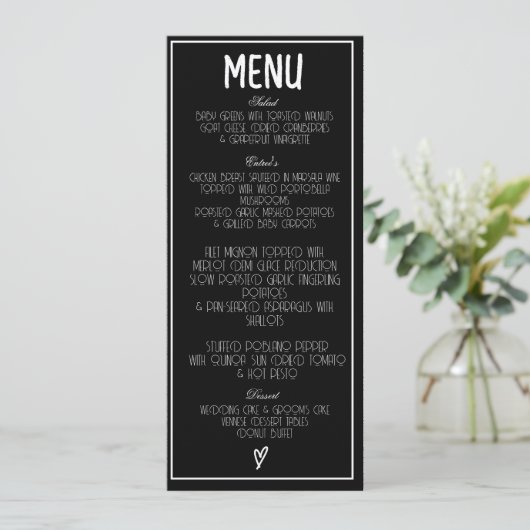Zwart-wit minimalistisch hartmenu programmakaart (Staand voorkant)