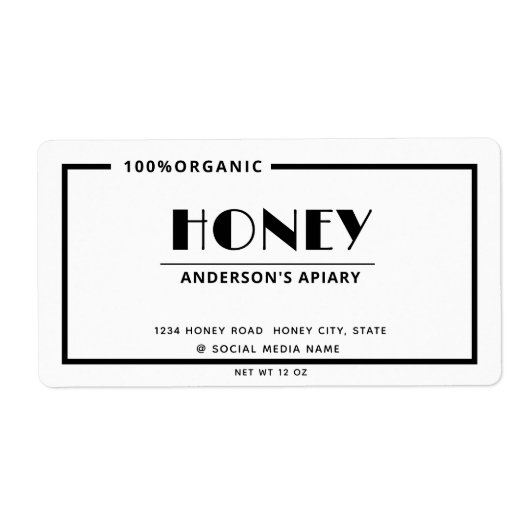 Zwart-wit minimalistisch Honingproduct Etiket (Voorkant)