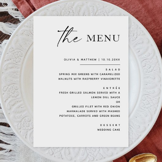 Zwart & Wit Minimalistisch Huwelijk | Elegant Form Menu