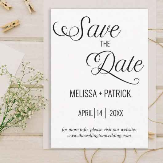 Zwart-wit minimalistisch huwelijk save the date