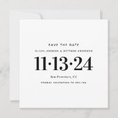 Zwart & Wit Minimalistisch Huwelijk. Schoon Letter Save The Date (Voorkant)