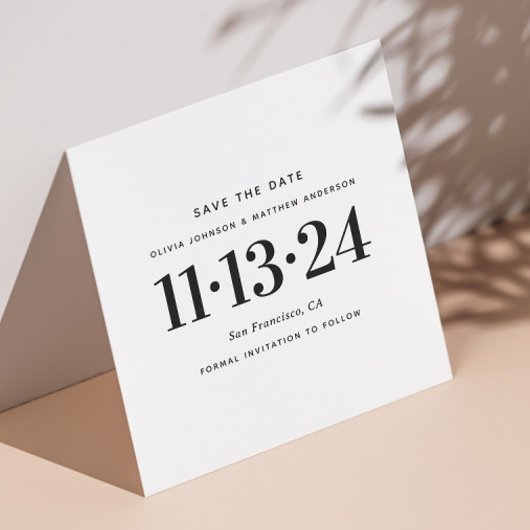 Zwart & Wit Minimalistisch Huwelijk. Schoon Letter Save The Date