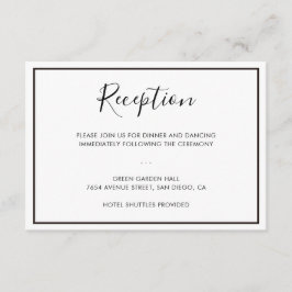 Zwart & Wit Minimalistisch Huwelijksreceptiekaart Informatiekaartje