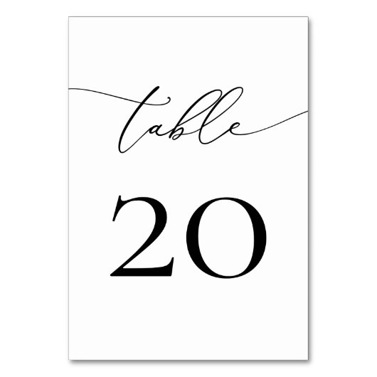 Zwart-wit minimalistisch kalligrafietnummer kaart (Voorkant)