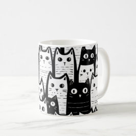 Zwart-wit minimalistisch kattenpatroon koffiemok