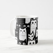 Zwart-wit minimalistisch kattenpatroon koffiemok (Voorkant links)