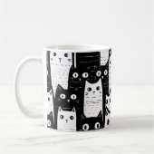 Zwart-wit minimalistisch kattenpatroon koffiemok (Links)
