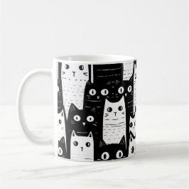 Zwart-wit minimalistisch kattenpatroon koffiemok