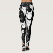 Zwart-wit minimalistisch kattenpatroon leggings (Achterkant)
