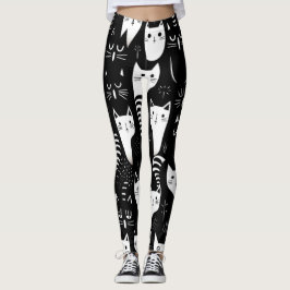 Zwart-wit minimalistisch kattenpatroon leggings